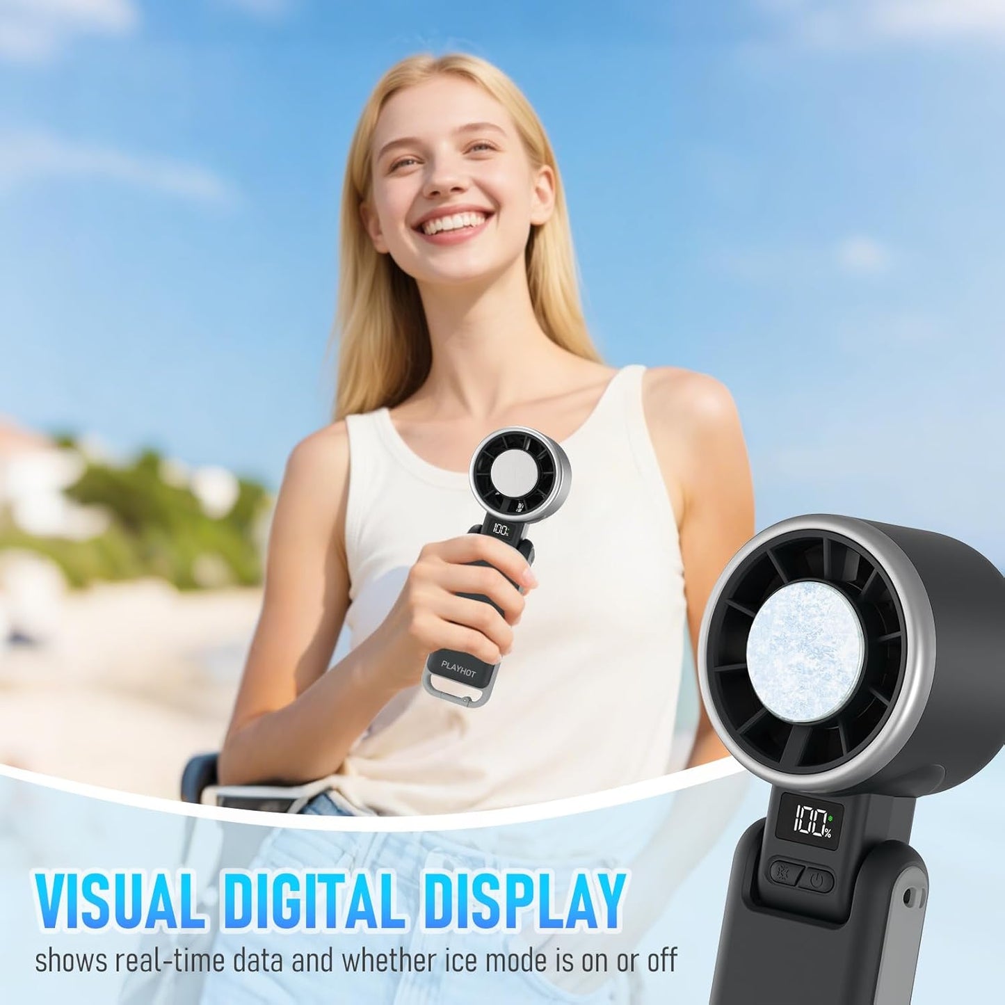 Portable Handheld Fan, 60°F Ice Cooling, 5 Speed 25550RPM