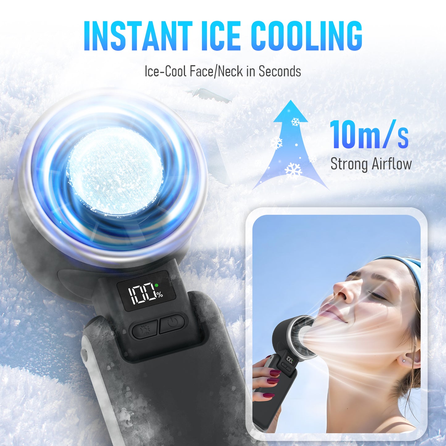 Portable Handheld Fan, 60°F Ice Cooling, 5 Speed 25550RPM
