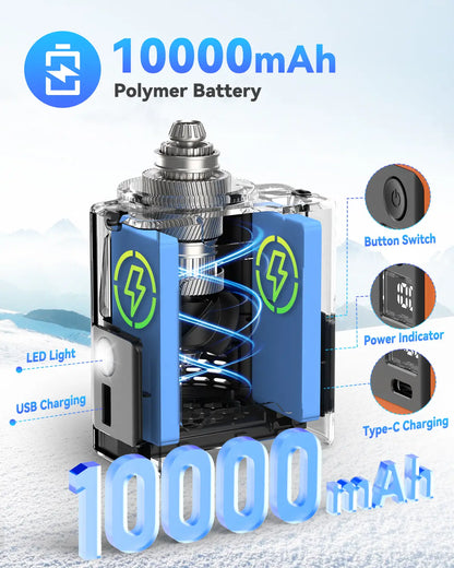 10000mAh Rechargeable Battery – 30 Hours of Continuous Cooling on Low Speed