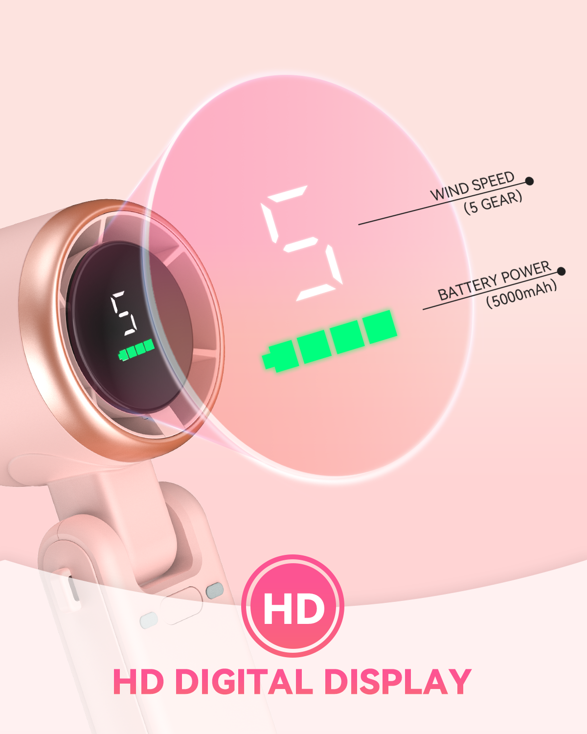 Portable Turbo Fan - 5 Speeds, 20H Battery, Ultra-Cooling