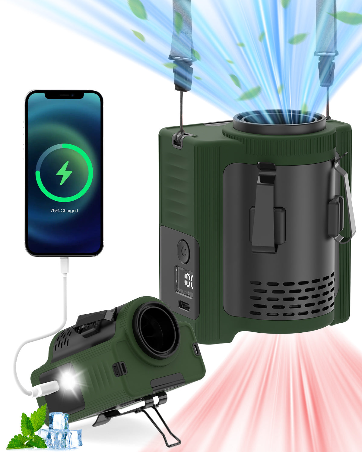 Portable Waist Fan - 5 Speeds, 40H Battery, 16,600 RPM