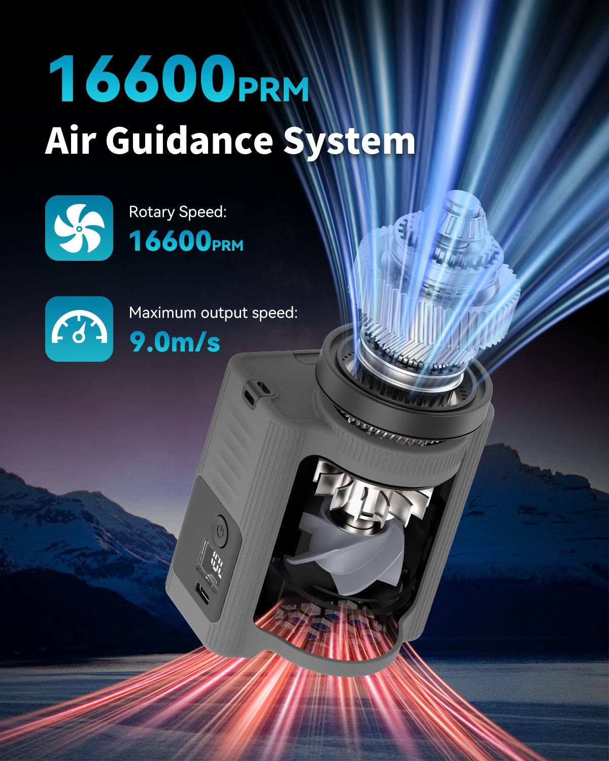 Portable Waist Fan - 5 Speeds, 40H Battery, 16,600 RPM